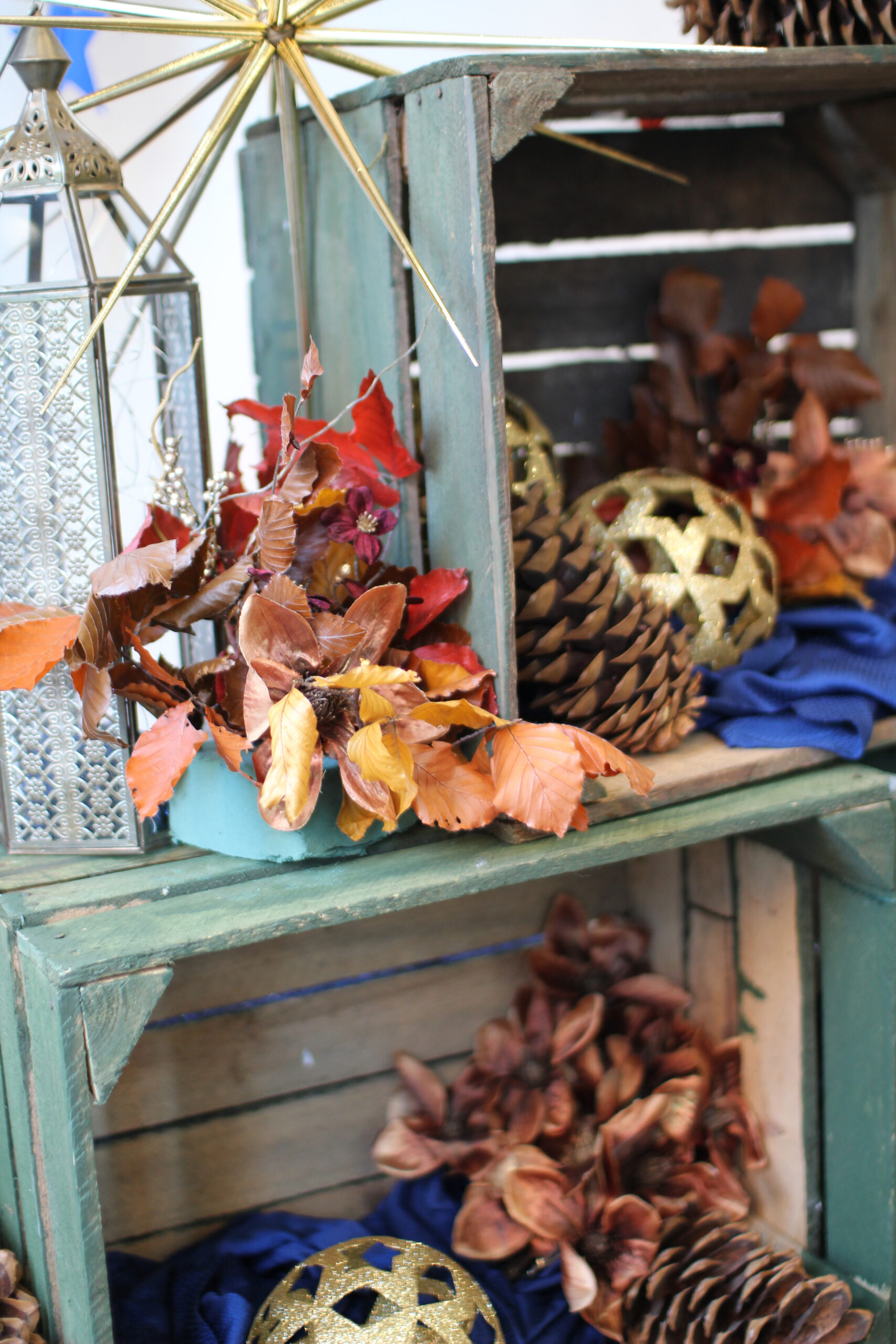 autumn decorations on crates