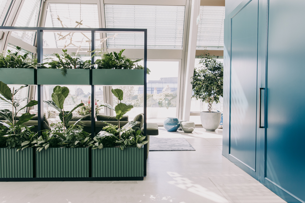 Built in planters in a large modern office