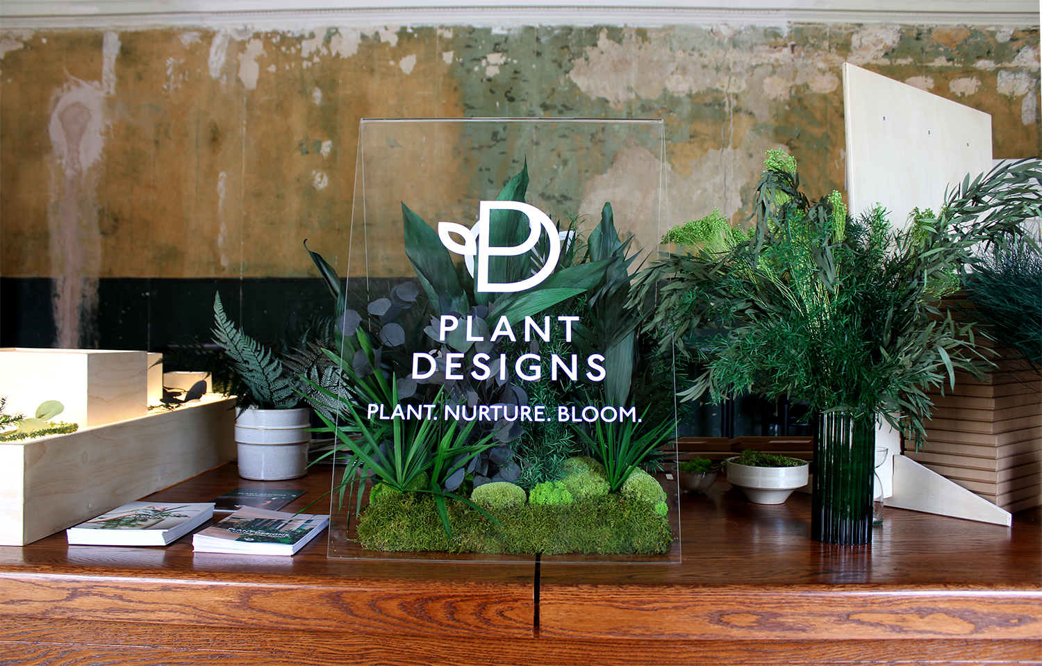 Clerkenwell Design Week plant displays with Plant Designs Logo